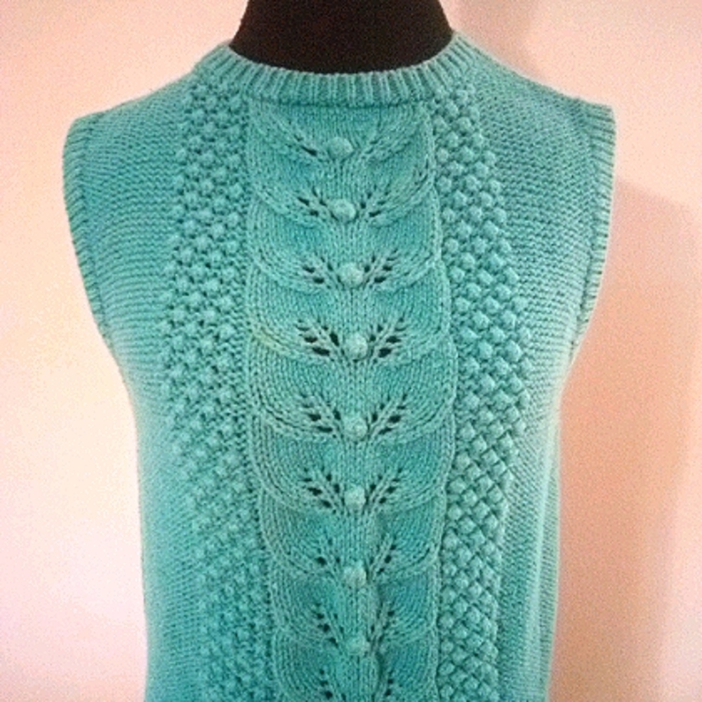 Vintage Sero Vest Cable Knit Hand Knitted TEAL